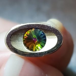 Sarah Coventry Vintage Tie Pin Swarovski Crystal with Chain Gold Tone, Rivoli